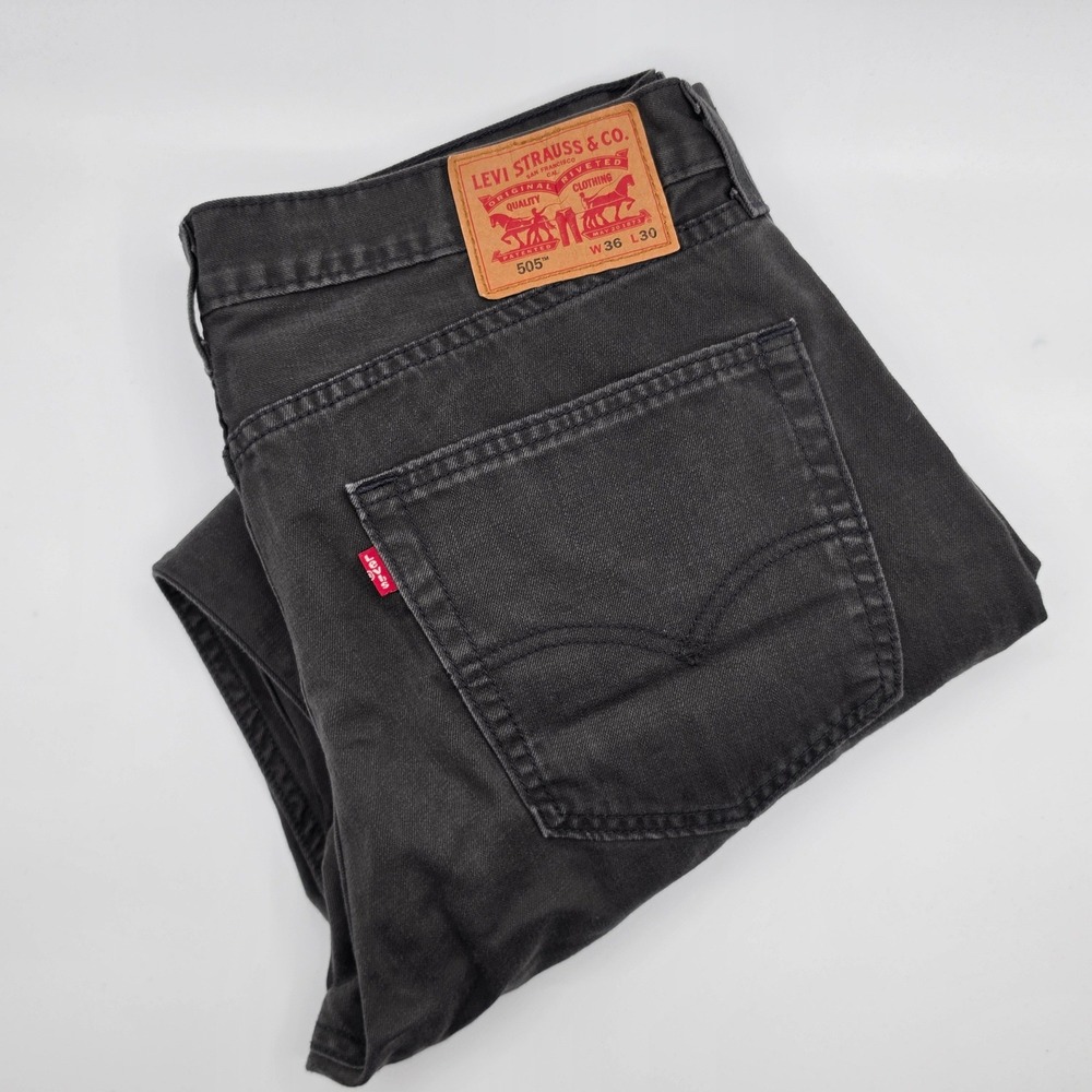 Levis 505 Jeans Mens 36x30 Regular Fit Charcoal Gray Excellent Straight Leg